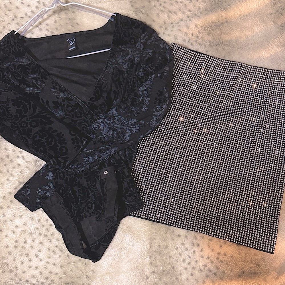 Windsor Smith Black and Silver Checkered Skirt set